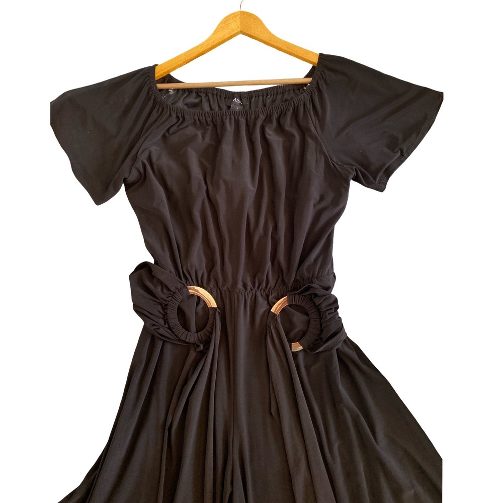 MSK Black Harem Jumpsuit Gold Ring Waist Draped Leg Large Chic Minimalist Dressy - Picture 6 of 16